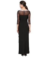 Alex Evenings Women's Embellished-Neck Side-Ruched Illusion Dress