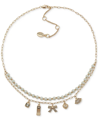 Clueless Gold-Tone Crystal Charm & Imitation Pearl Beaded Layered Statement Necklace, 16" + 3" extender