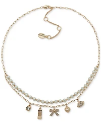 Clueless Gold-Tone Crystal Charm & Imitation Pearl Beaded Layered Statement Necklace, 16" + 3" extender
