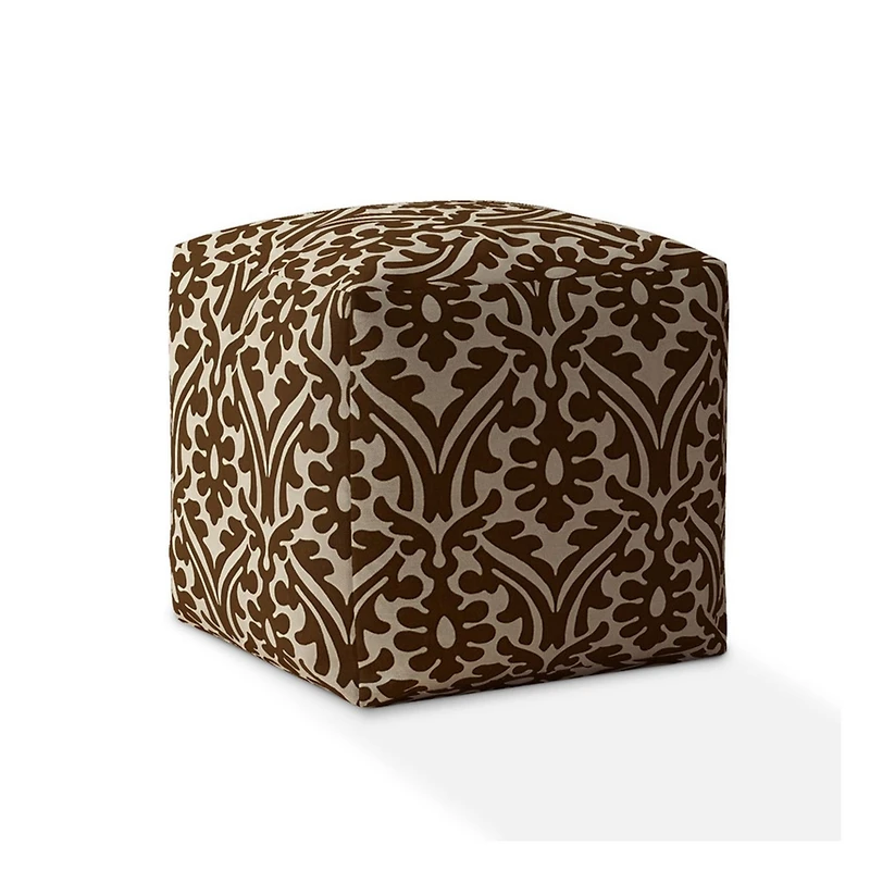 Cotton Damask Pouf Ottoman for Living Room and Bedroom Seating