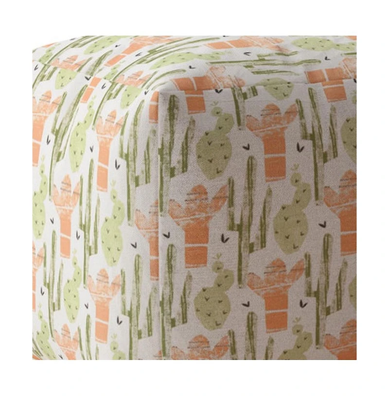 Cotton Pouf Ottoman with Cactus Design – Trendy & Soft