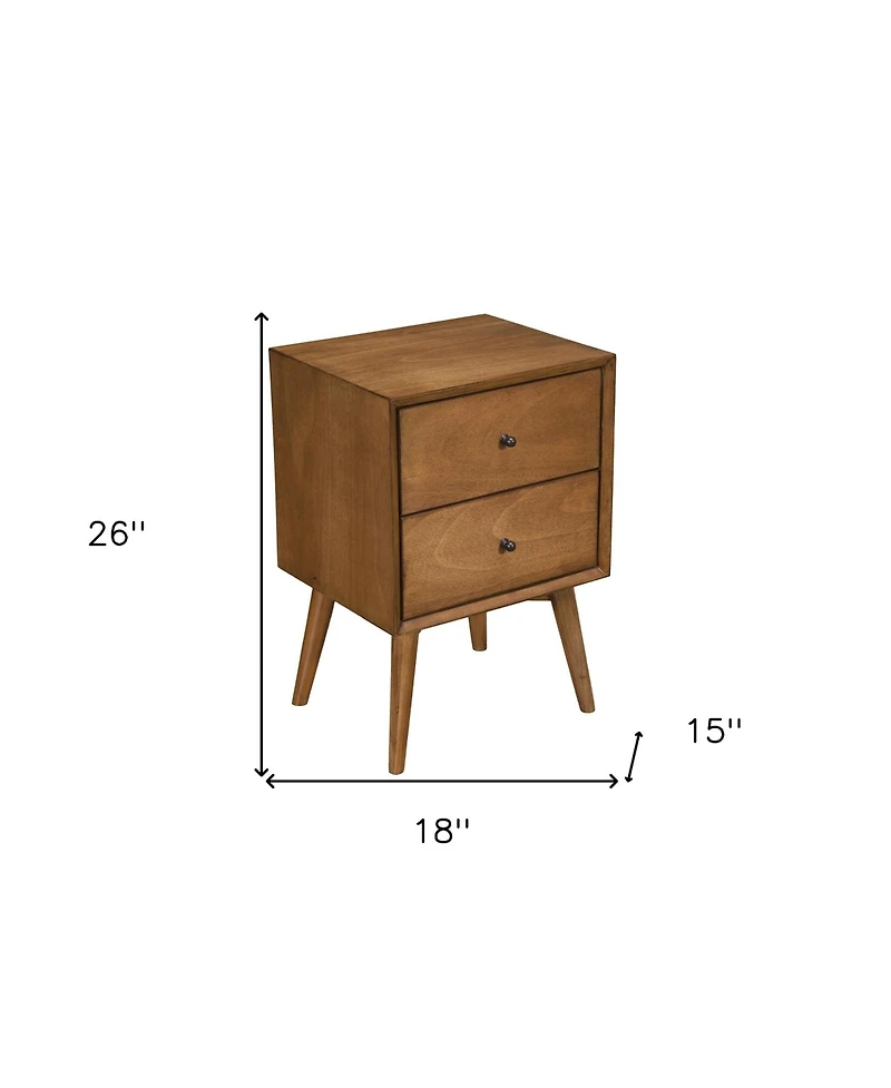 Mid-Century Modern Wood Nightstand with 2 Drawers for Bedroom Storage