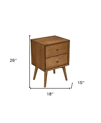 Mid-Century Modern Wood Nightstand with 2 Drawers for Bedroom Storage