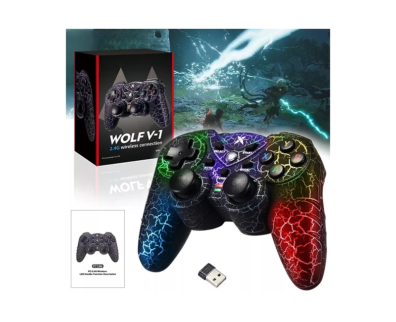 Double vibration Wireless Controller with Rgb Led Lights Turbo Function for Windows 7/8/10/11