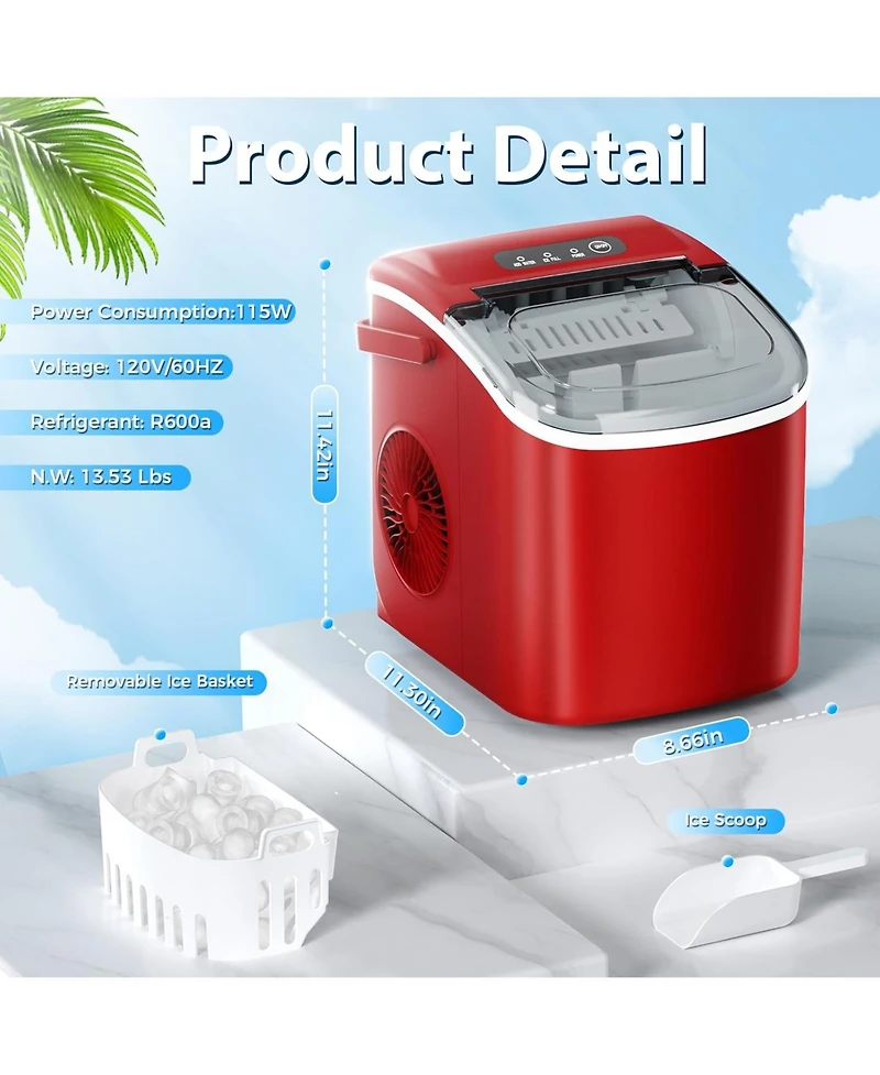 Zafro Countertop Ice Maker, Portable Ice Machine with Self-Cleaning, 26.5 lbs/24H, Fast 9 Bullet Ice Cubes in 6 Mins, Compact Ice Maker with Basket &