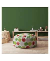 24" Green and White Cotton Round Polka Dots Pouf Ottoman