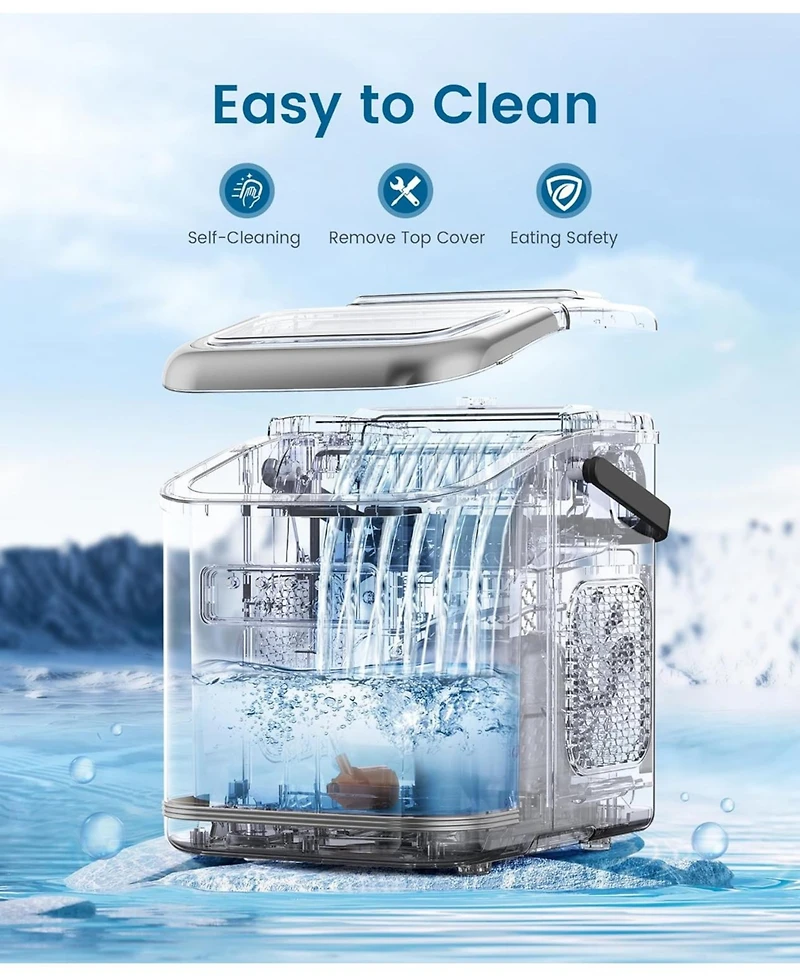 Zafro Ice Makers Countertop, Portable Ice Machine with Carry Handle, 26.5lbs/24Hrs, 6Mins/9 Ice Cubes, Self-Cleaning Countertop Ice Maker with Ice Bas