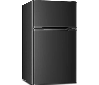 Zafro 3.2 cubic foot mini fridge with separate freezer compartment and double door design is perfect for a basement, apartment