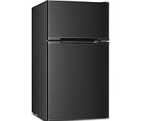 Zafro 3.2 cubic foot mini fridge with separate freezer compartment and double door design is perfect for a basement, apartment