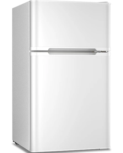 Zafro 3.2 cubic foot mini fridge with separate freezer compartment and double door design is perfect for a basement, apartment, dorm room or office. I