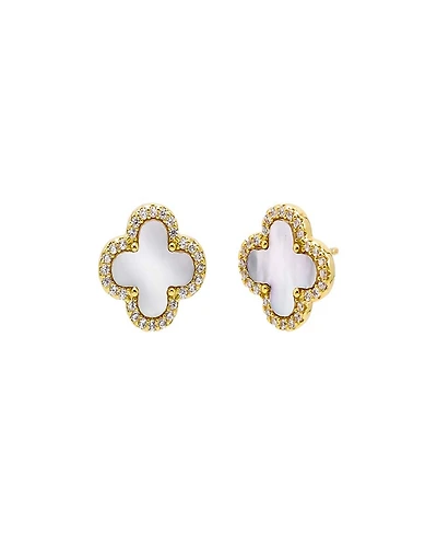 By Adina Eden Pave Outlined Four Leaf Clover Stud Earrings