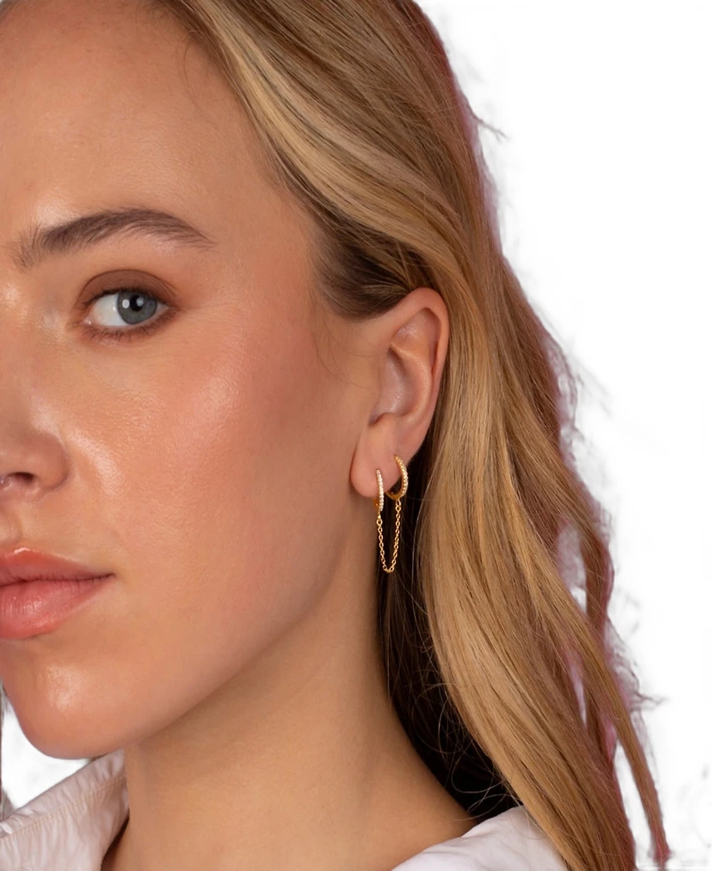 By Adina Eden Cubic Zirconia Double Huggie Chain Earrings