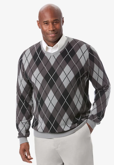 KingSize Men's V-Neck Argyle Sweater