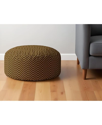24" Brown Cotton Round Chevron Pouf Ottoman