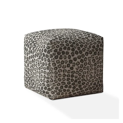 17" Beige Cotton Floral Pouf Ottoman
