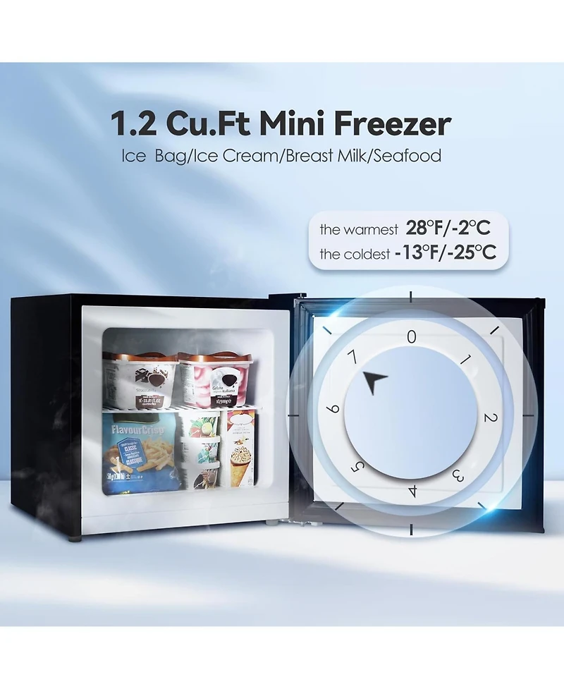 Zafro Mini Freezer, 1.2 Cu.ft Small Upright Freezer with Handle, Removable Shelves, 7 Adjustable Thermostat, Low Noise for Bedroom/Apartment/Office