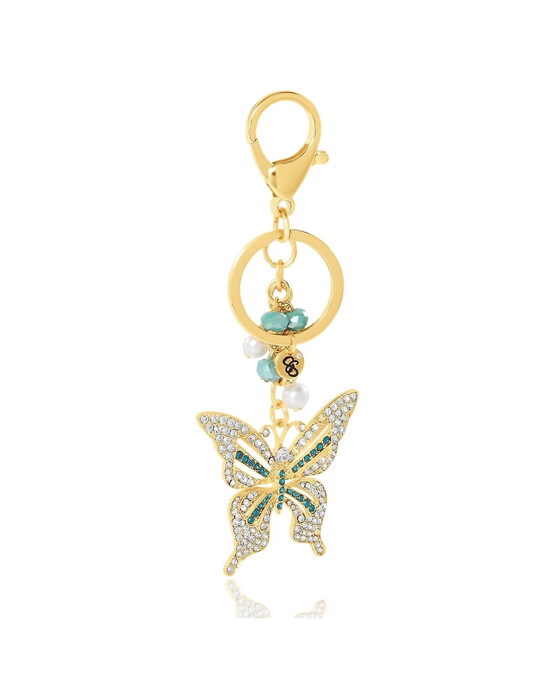 Jessica Simpson Butterfly Charm Keychain – Elegant Gold-Tone with Blue Accents