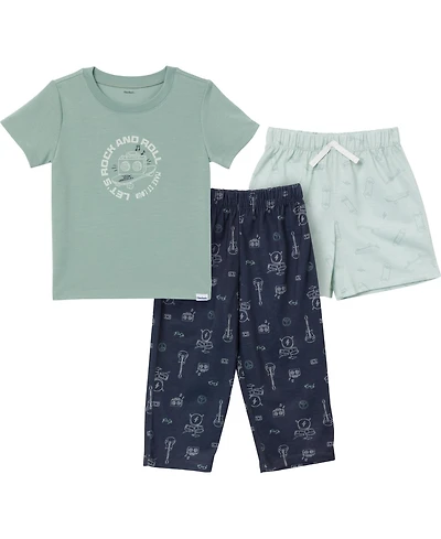 Gerber Toddler Boys 3-Piece T-Shirt, Shorts & Pants Pajama Set, Rock Roll, 5T