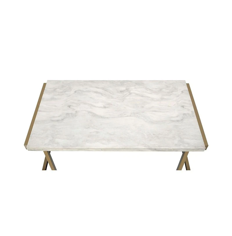 Faux Marble Coffee Table with Iron Sled Base – Elegant and Sturdy