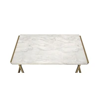 Faux Marble Coffee Table with Iron Sled Base – Elegant and Sturdy