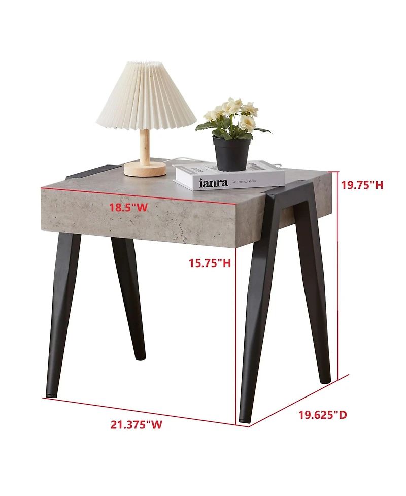 Kings Brand Furniture Camden Marble-Style Wood Side End Table, Nightstand, Sofa Table with Metal Legs for Living Room, Black/Gray