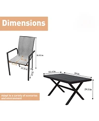 5-Piece Aluminum Frame Outdoor Dining Set with Faux Wood Table Stackable Chairs Patio Furniture