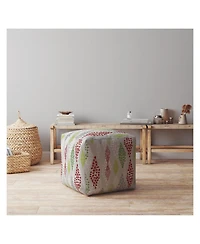 17" Ivory Cotton Polka Dots Pouf Ottoman