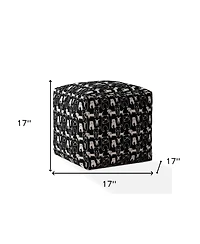 17" Black Cotton Animal Print Pouf Ottoman
