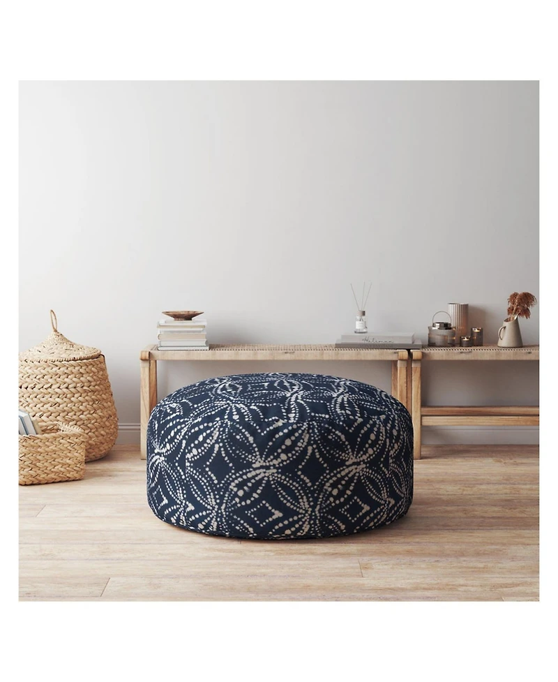 Canvas Round Damask Pouf Ottoman for Living Room and Bedroom Seating