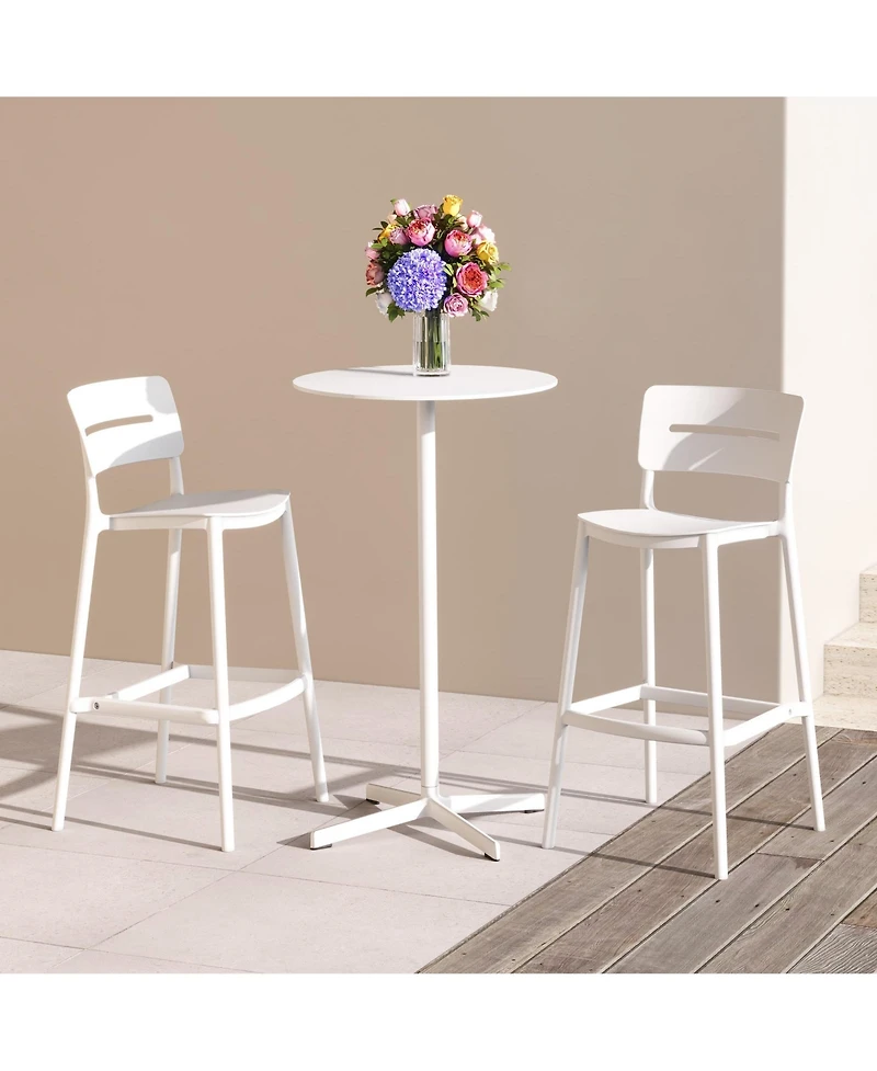 Stackable Polypropylene Resin Plastic Outdoor Patio Bar Stools (Set of 2)