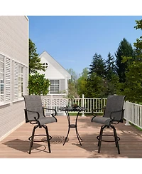 2-Piece Aluminium Frame Outdoor Swivel Chairs Bar Stool with Cushion Teslin Patio Dining Chair Rotatable Chairs