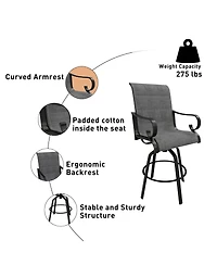 2-Piece Aluminium Frame Outdoor Swivel Chairs Bar Stool with Cushion Teslin Patio Dining Chair Rotatable Chairs