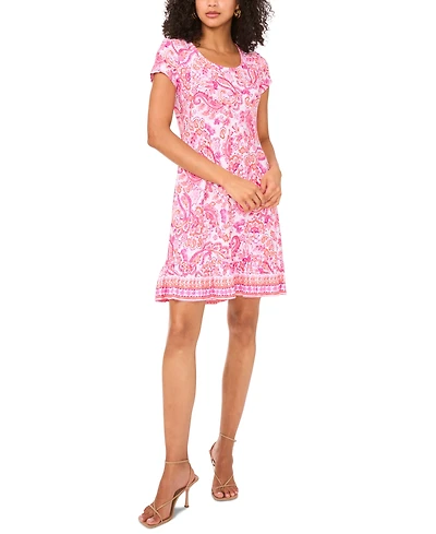 Msk Women's Paisley-Print Flounce-Hem Shift Dress