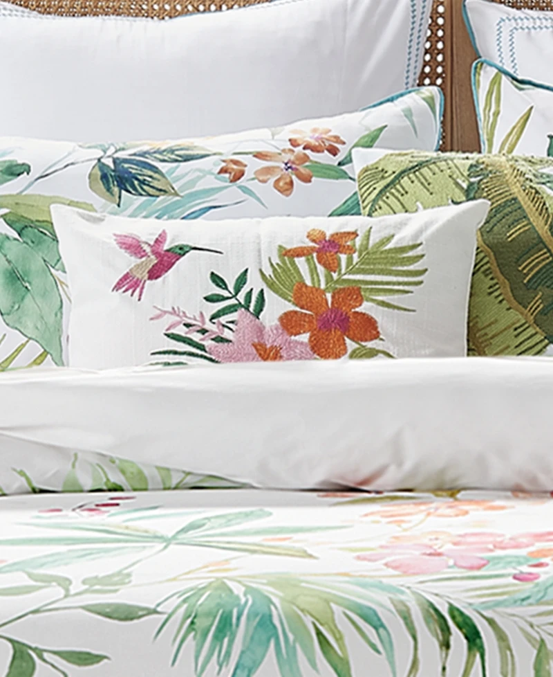 Levtex Hummingbird Grove Crewel Stitch Floral Decorative Pillow, 14" x 18"