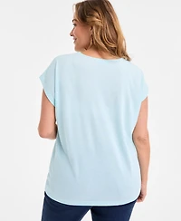 Style & Co Plus Lace-Trim-v-Neck Short-Sleeve T-Shirt, Exclusively at Macy's