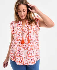Style & Co Plus Printed Ruffle Pintuck Top