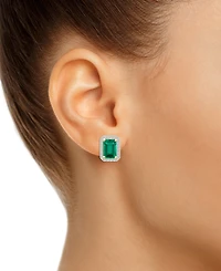 Lab-Created Emerald (1-3/4 ct. t.w.) & White Sapphire (1/4 Rectangle Halo Stud Earrings 10k Gold (Also Gold)