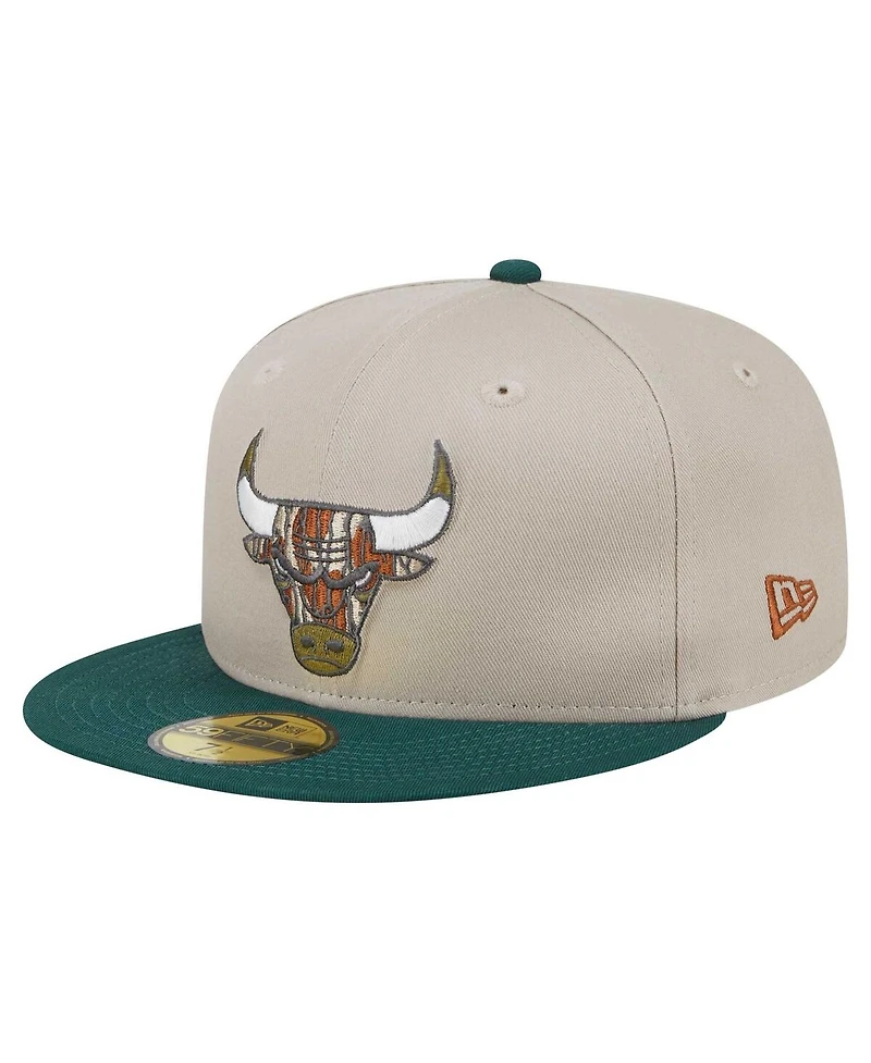 New Era Men's Natural/Hunter Green Chicago Bulls Lifestyle Tree Bark 59FIFTY Fitted Hat