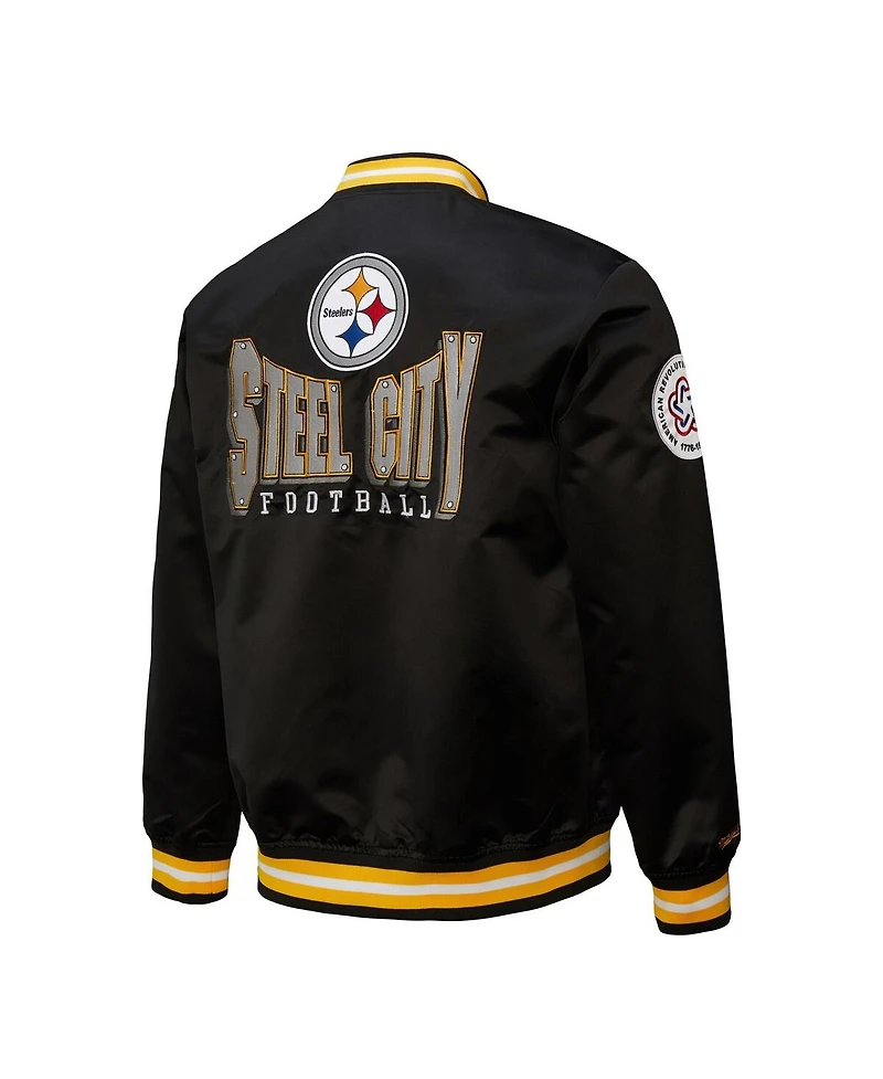Mitchell & Ness Men's Black Pittsburgh Steelers Double Down Satin Full-Snap Jacket
