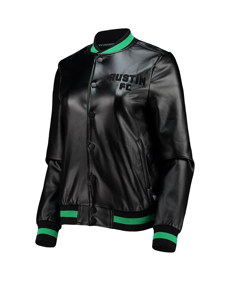 The Wild Collective Women's Black Austin Fc Full-Snap Bomber Jacket