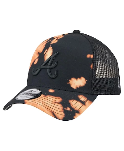 New Era Men's Black Atlanta Braves Bleached A-Frame 9FORTY Adjustable Hat