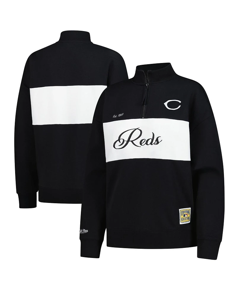 Mitchell & Ness Women's Black Cincinnati Reds Quarter-Zip Pullover Top