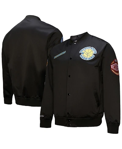 Mitchell & Ness Men's Black Golden State Warriors Blackout Collection Vintage Full-Snap Satin Jacket