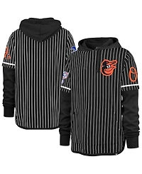 '47 Brand Men's Black Baltimore Orioles Pinstripe Double Header Pullover Hoodie