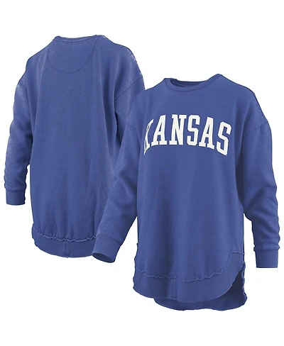 Pressbox Women's Royal Kansas Jayhawks Melange Poncho Vintage Fleece Long Sleeve Pullover Sweatshirt