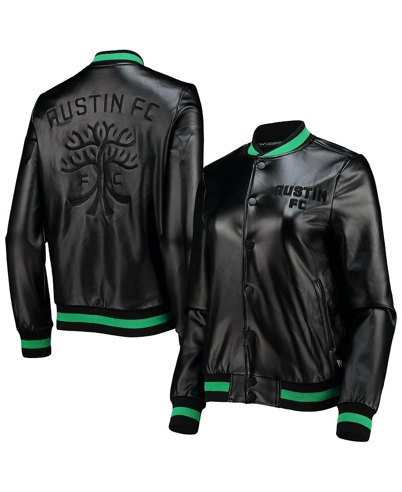 The Wild Collective Women's Black Austin Fc Full-Snap Bomber Jacket
