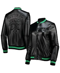 The Wild Collective Women's Black Austin Fc Full-Snap Bomber Jacket
