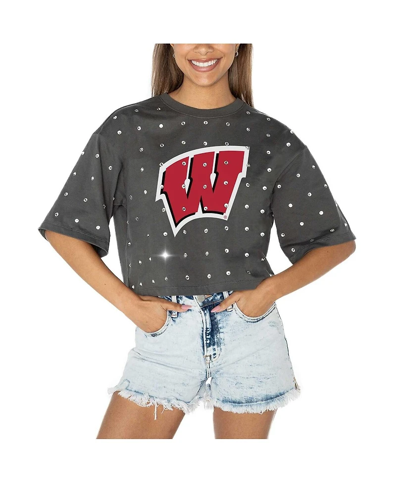 Gameday Couture Women's Gray Wisconsin Badgers Go Time Rhinestone Crop T-Shirt