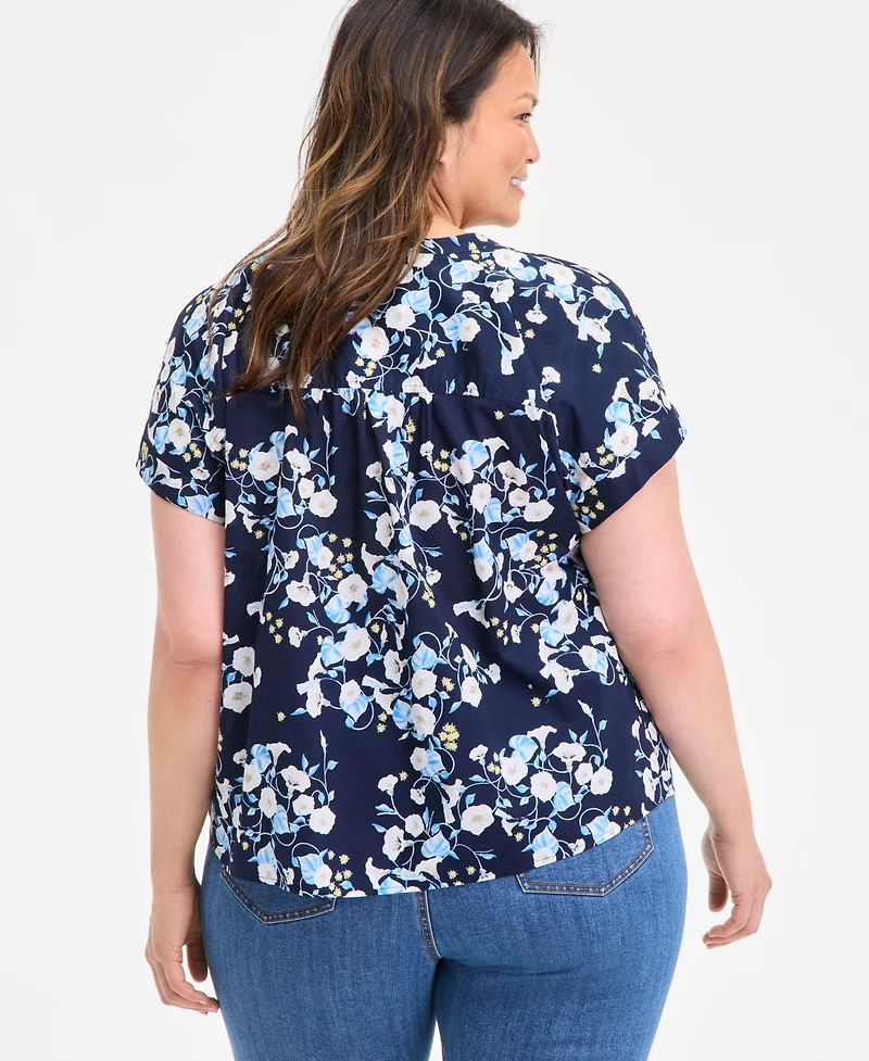 Style & Co Plus Size Printed Short-Sleeve Blouse, Exclusively at Macy's