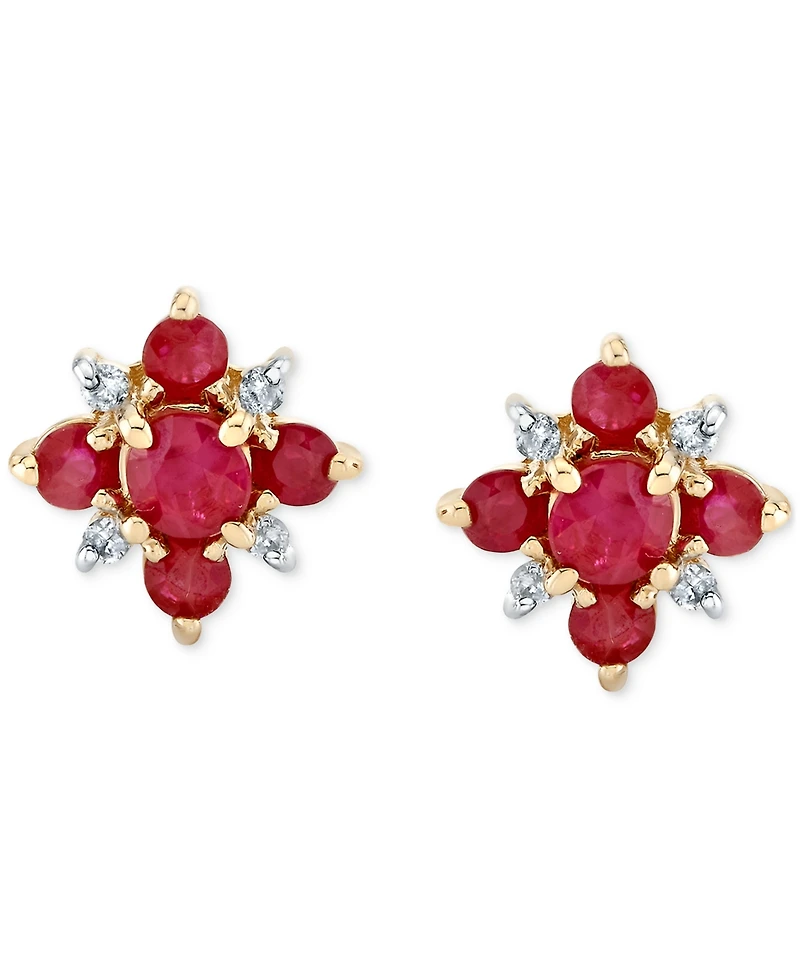Ruby (3/4 ct. t.w.) & Diamond Accent Flower Cluster Stud Earrings in 10k Gold